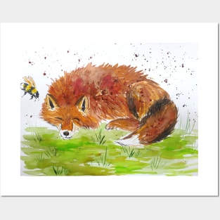 Fox and a little bumble bee Posters and Art